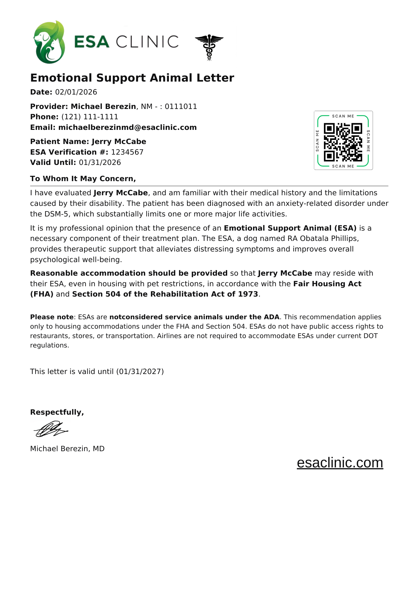 New Mexico Emotional Support Animal Letter Sample